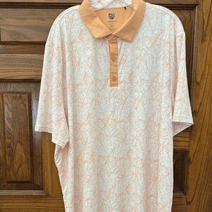Orange and White Polo Shirt with Patterned Design